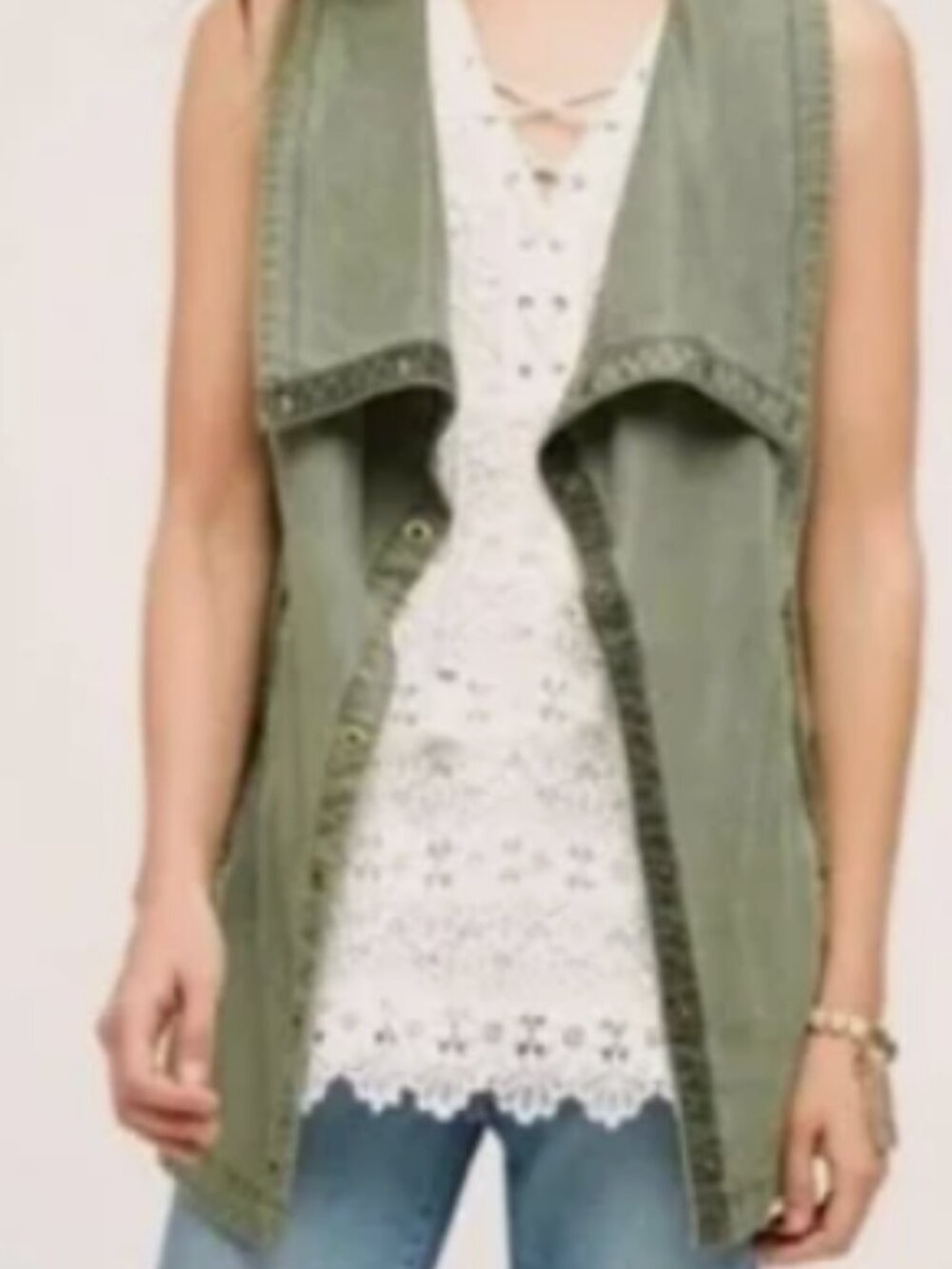 Marrakech Anthropologie Trombolo Drape Vest Olive Moss Green Medium